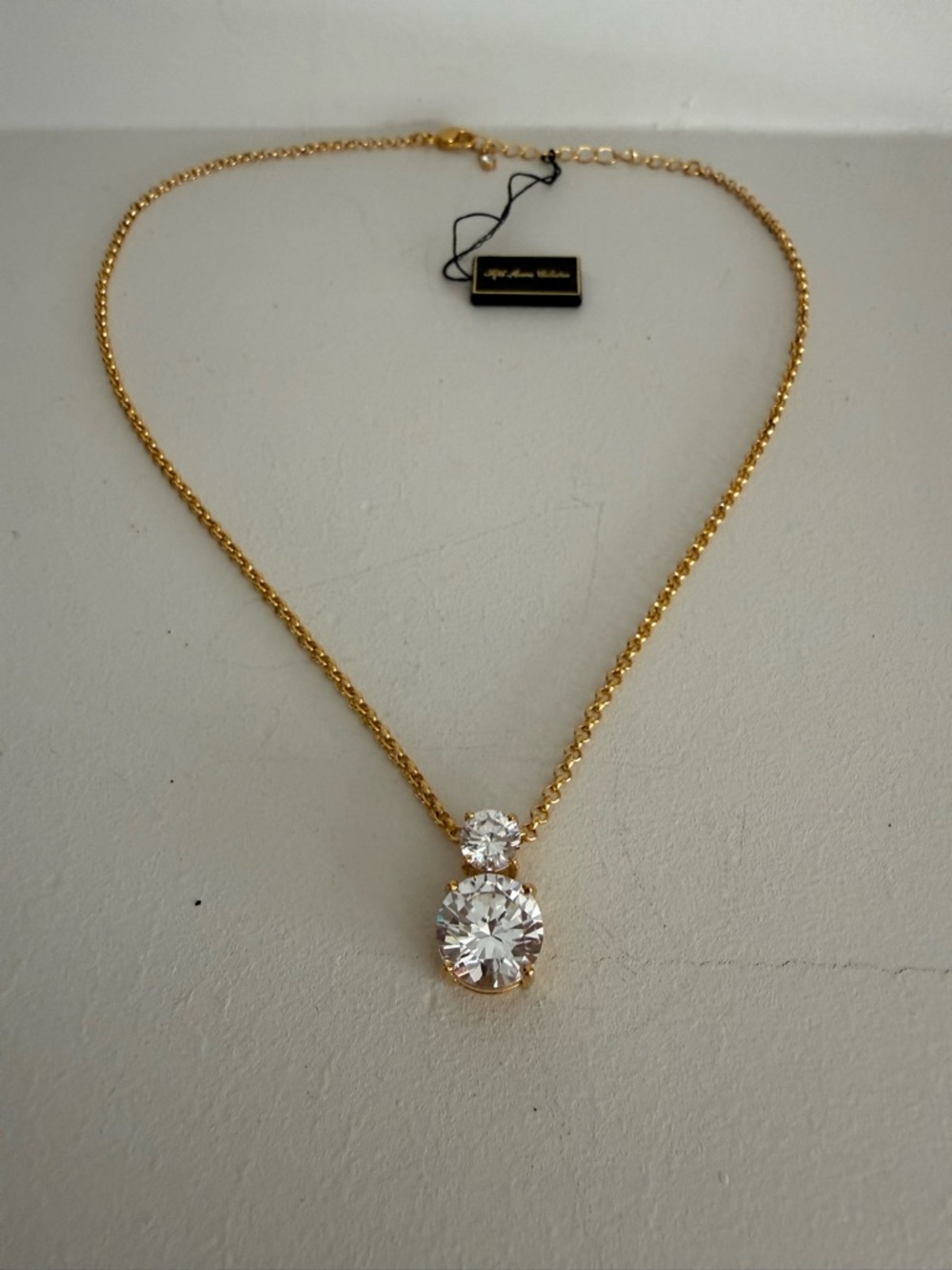 Saks Fifth Avenue Gold-Tone Necklace with Clear Crystal Double Pendant